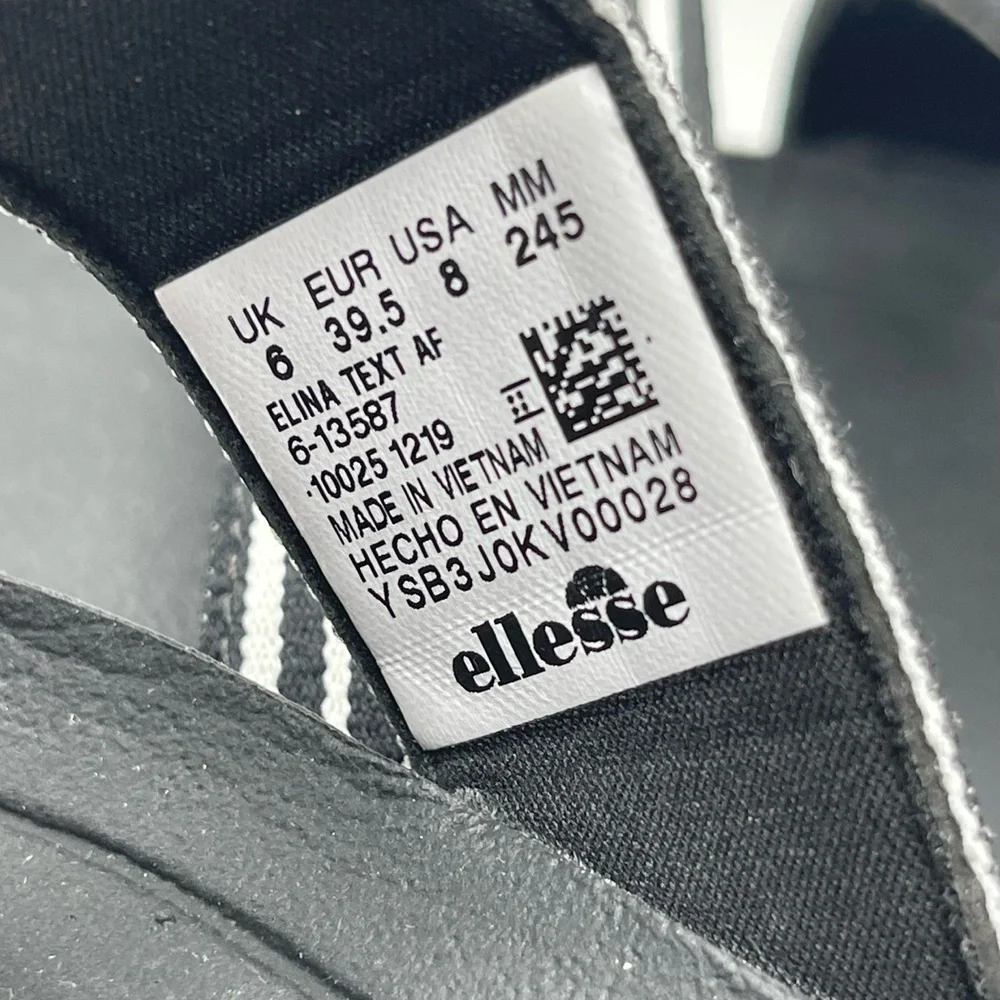 Ellesse Elina Text‎ AF 6-13587 Women's Size 8 Platform Sandals Black White Shoes